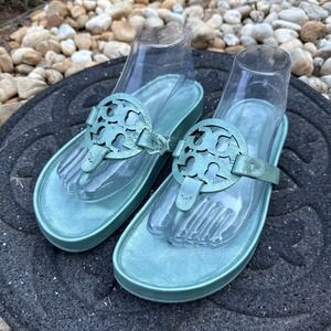 Tory Burch Womens Size 8  Miller Cloud Sandal Flip Flop Metallic Mint Blue/Green